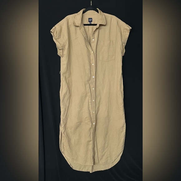 GAP Dresses & Skirts - GAP Beige Tan Short Sleeve Shirt Dress size Long Tall